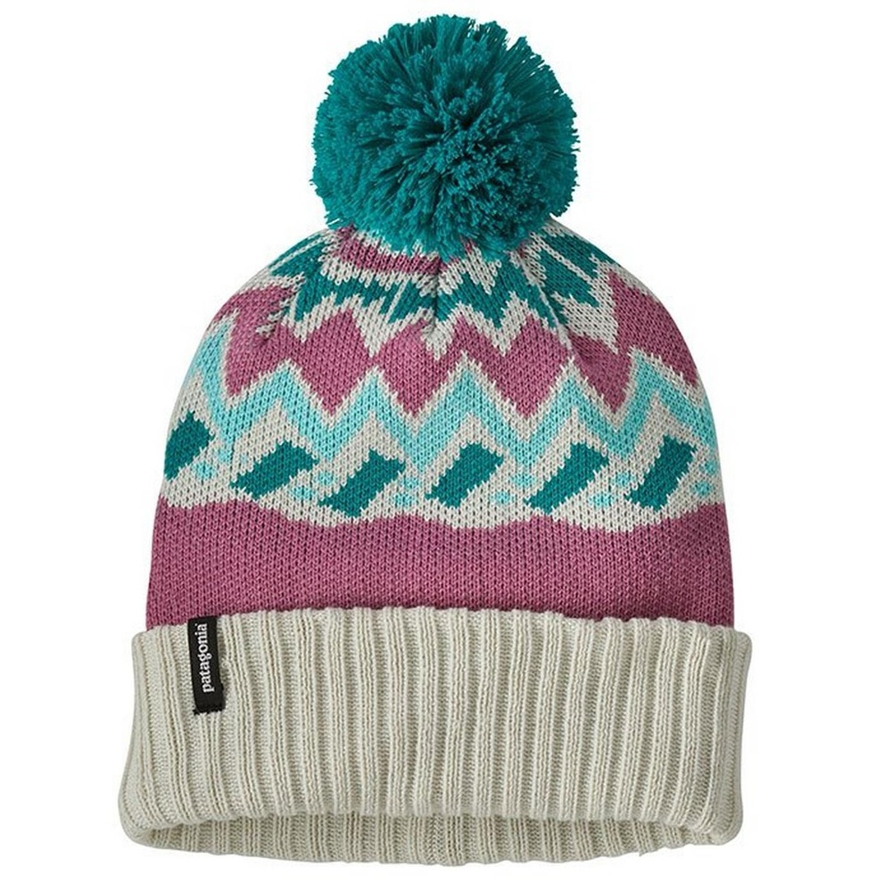 Patagonia | Kids' powder town Beanie with Pom Pom white birch pink teal